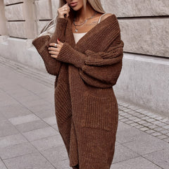 Lantern Sleeve Long Cardigan With Pockets