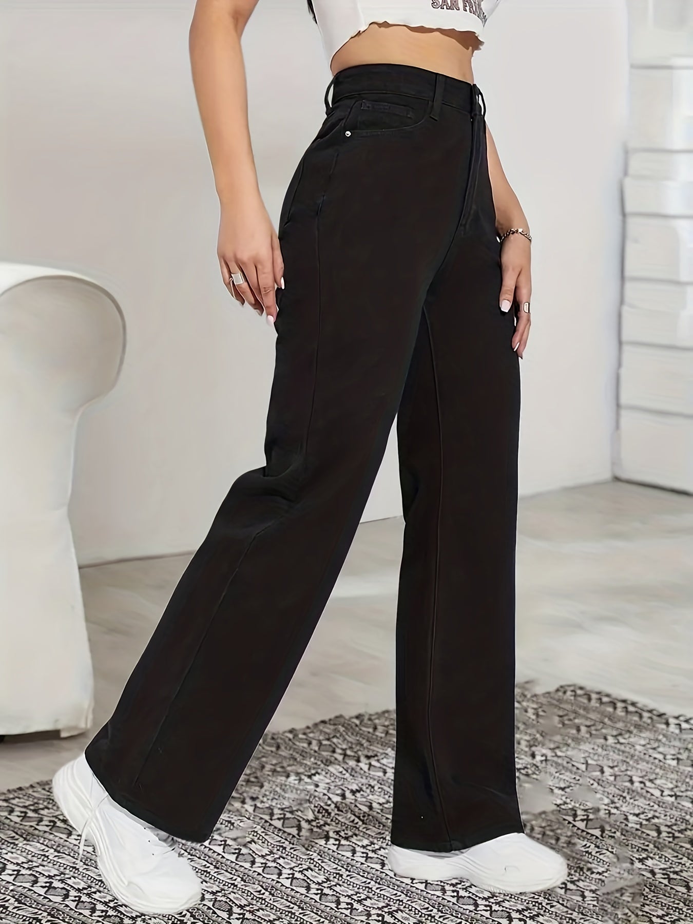 Baggy Straight Jeans Mid Waist Non Stretch Denim Pants Women's Clothing