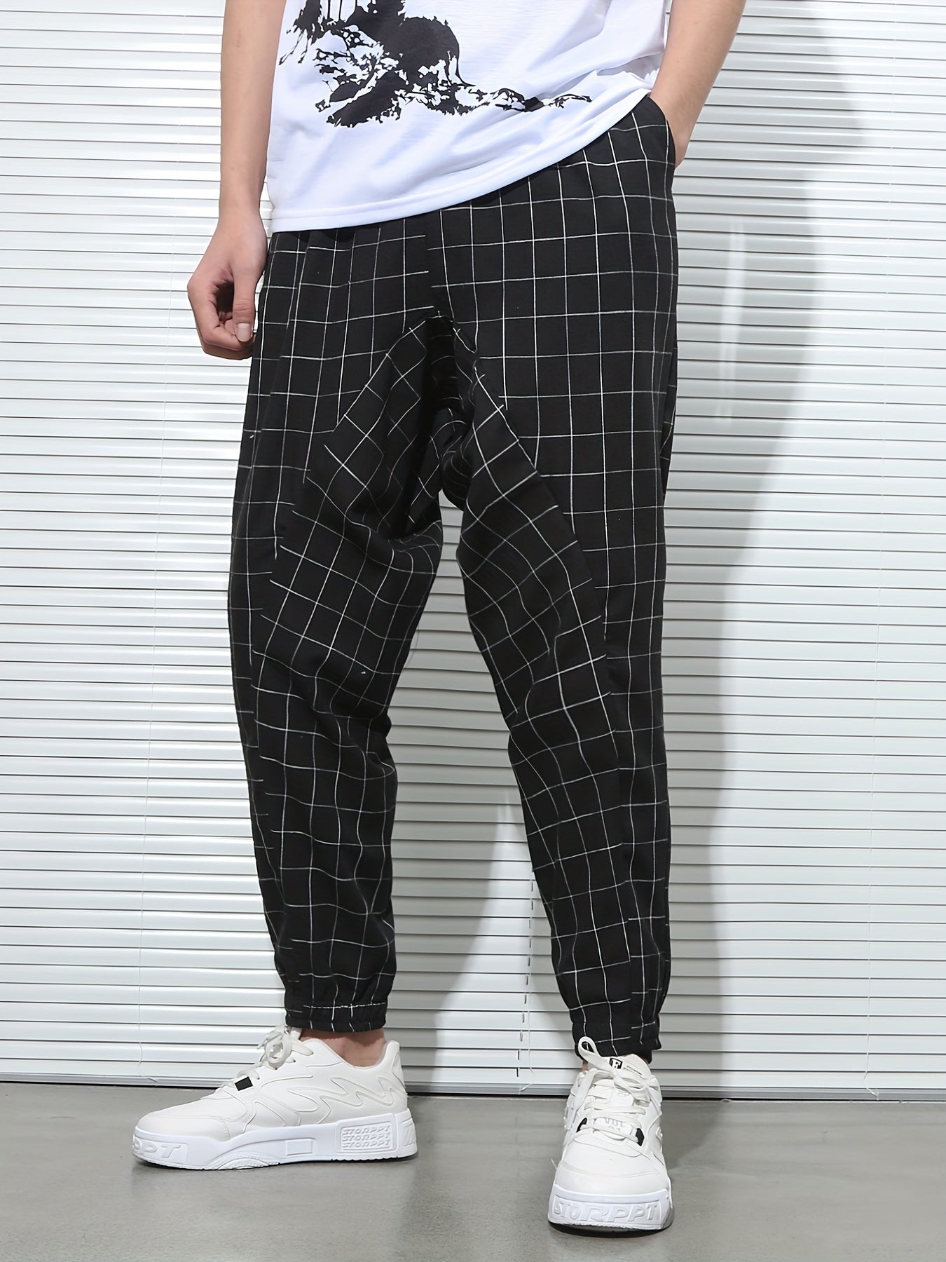 Men's Plaid Drawstring Sweatpants Casual Hip Pop Jogger Pants