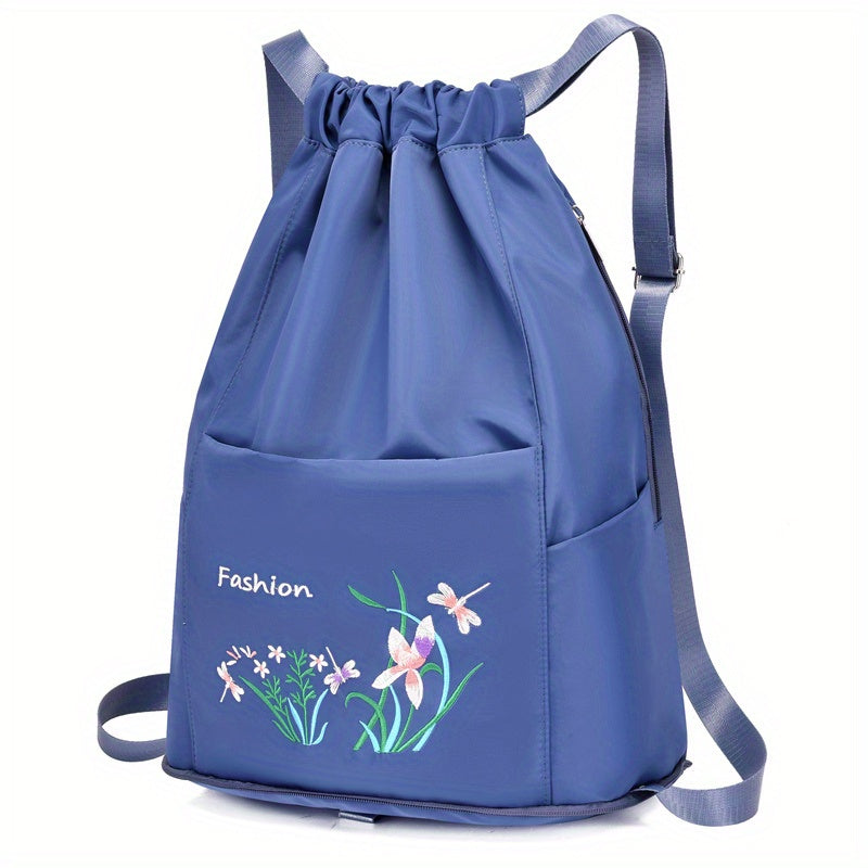 Floral Print Drawstring Backpack Lightweight Storage Rucksack Travel Bag