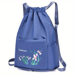 Floral Print Drawstring Backpack Lightweight Storage Rucksack Travel Bag