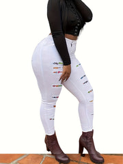Sexy Jeans Women's Plus Graphic Patched Ripped Button Fly Skinny High
