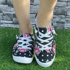 Women's Flower Winter Warm Flat Sneakers Non slip Lace Up Canvas Shoes