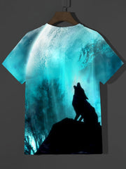 Wolf 3d Pattern Print Men's Short Sleeve Comfy T shirt Graphic Tee