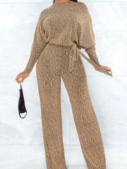 Long Sleeve Tie Waist Jumpsuit Casual Women's Clothing