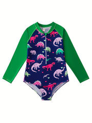 Pony Print Long Sleeve Girls' Swimsuit for Vacation