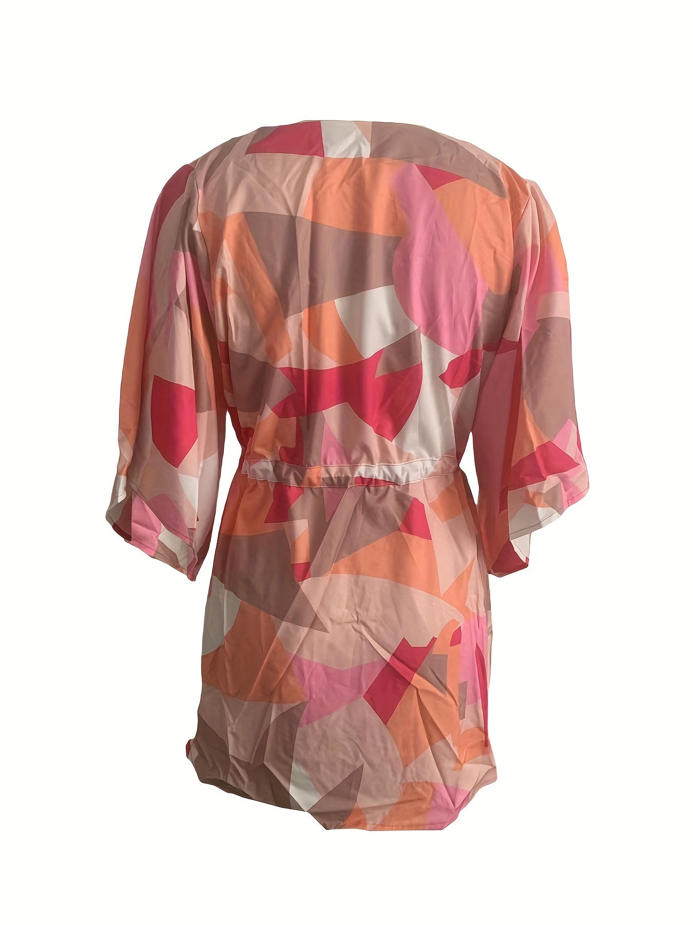 Bell Sleeve Button Dress V Neck Drawstring Casual