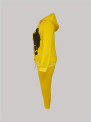 Cartoon Print Hoodie & Pants Set