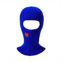 Red Heart Embroidery Ski Mask Solid Beanie Knitted Face Covering Elastic