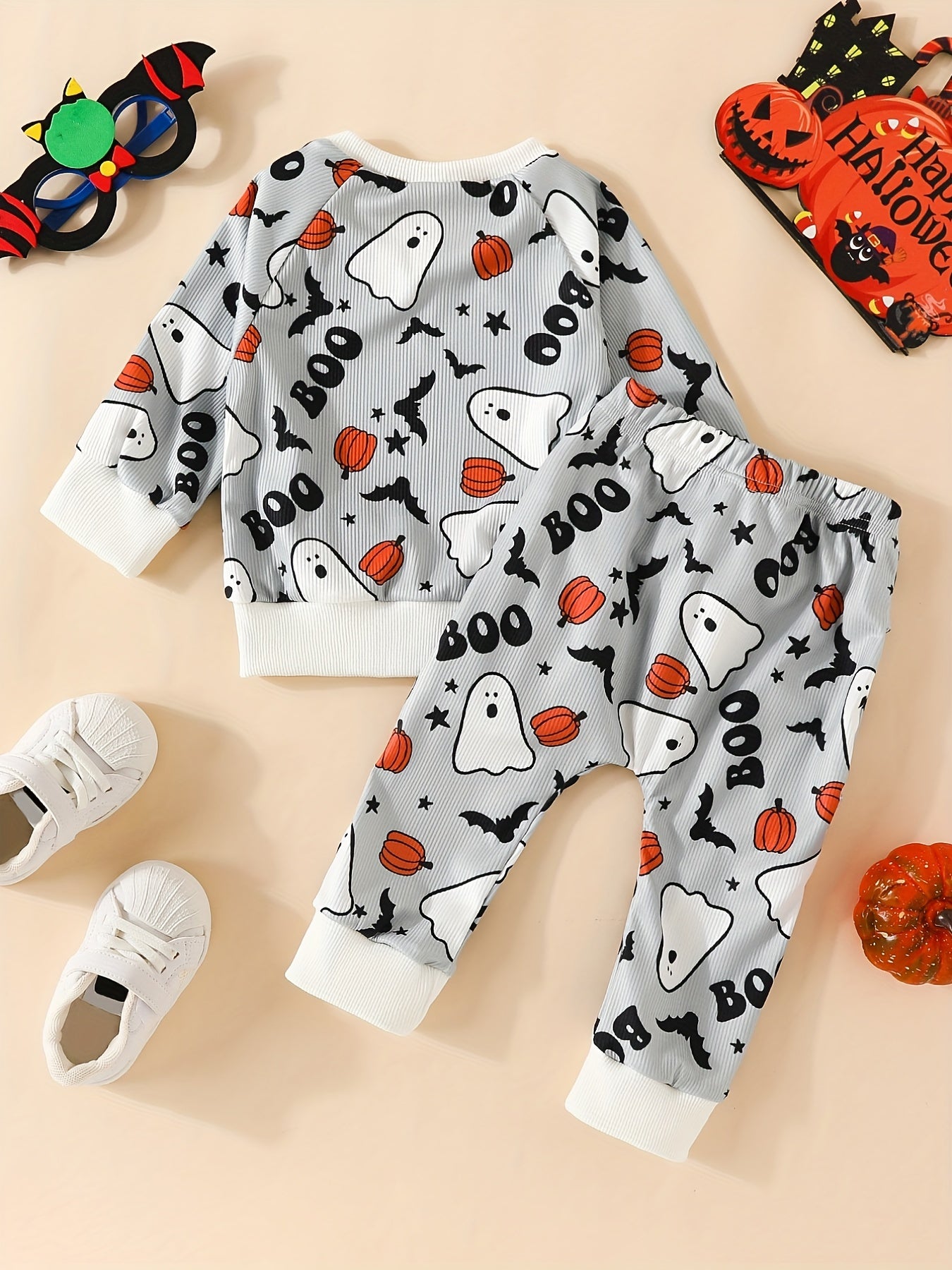 Toddler Halloween Pumpkin Print Sweatshirt and Pants Set