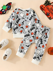 Toddler Halloween Pumpkin Print Sweatshirt and Pants Set