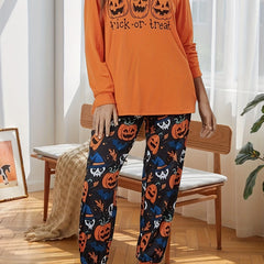 Women's Plus Funny Pumpkin Top & Jogger Pants Set