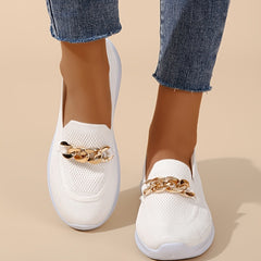 Metal Chain Decor Flat Shoes Slip-On Low Top Women's Footwear