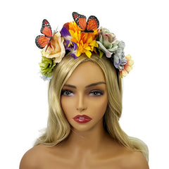 Boho Floral Headband with Butterflies - Adjustable Hair Hoop for Weddings