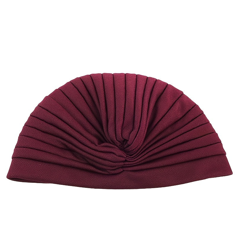 Wine Red Beaded Flower Turban Head Wrap Elastic Chemo Hat