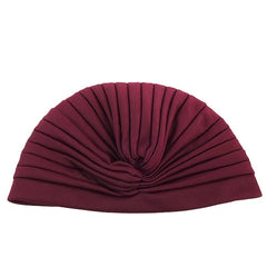 Wine Red Beaded Flower Turban Head Wrap Elastic Chemo Hat