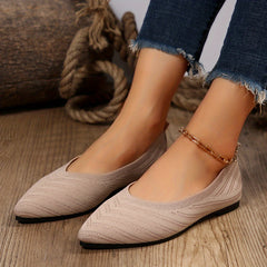 Women's Breathable Flat Shoes Point Toe Slip On Lightweight Knitted Shoes