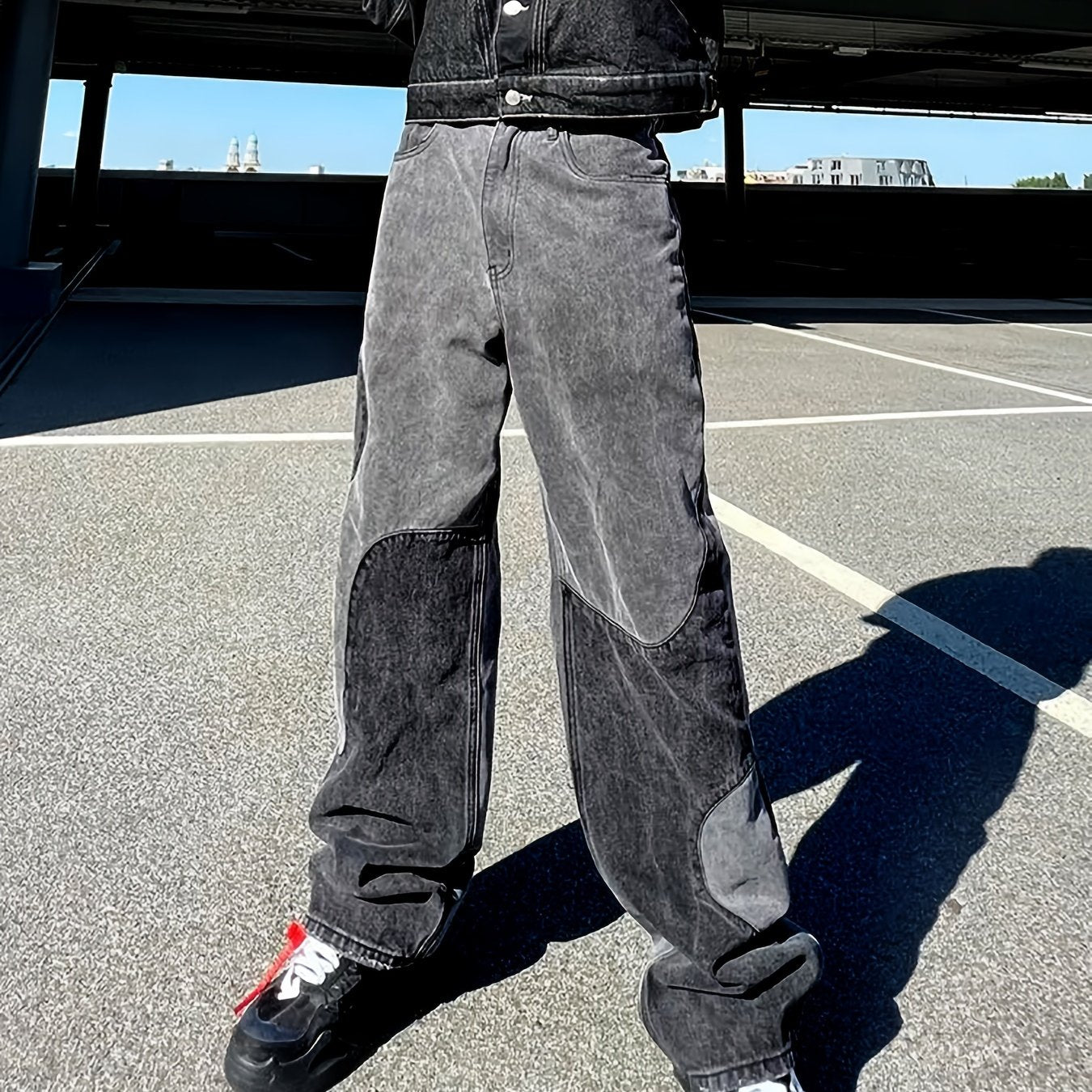 Men's Vintage Patchwork Baggy Denim Pants Streetwear Jeans