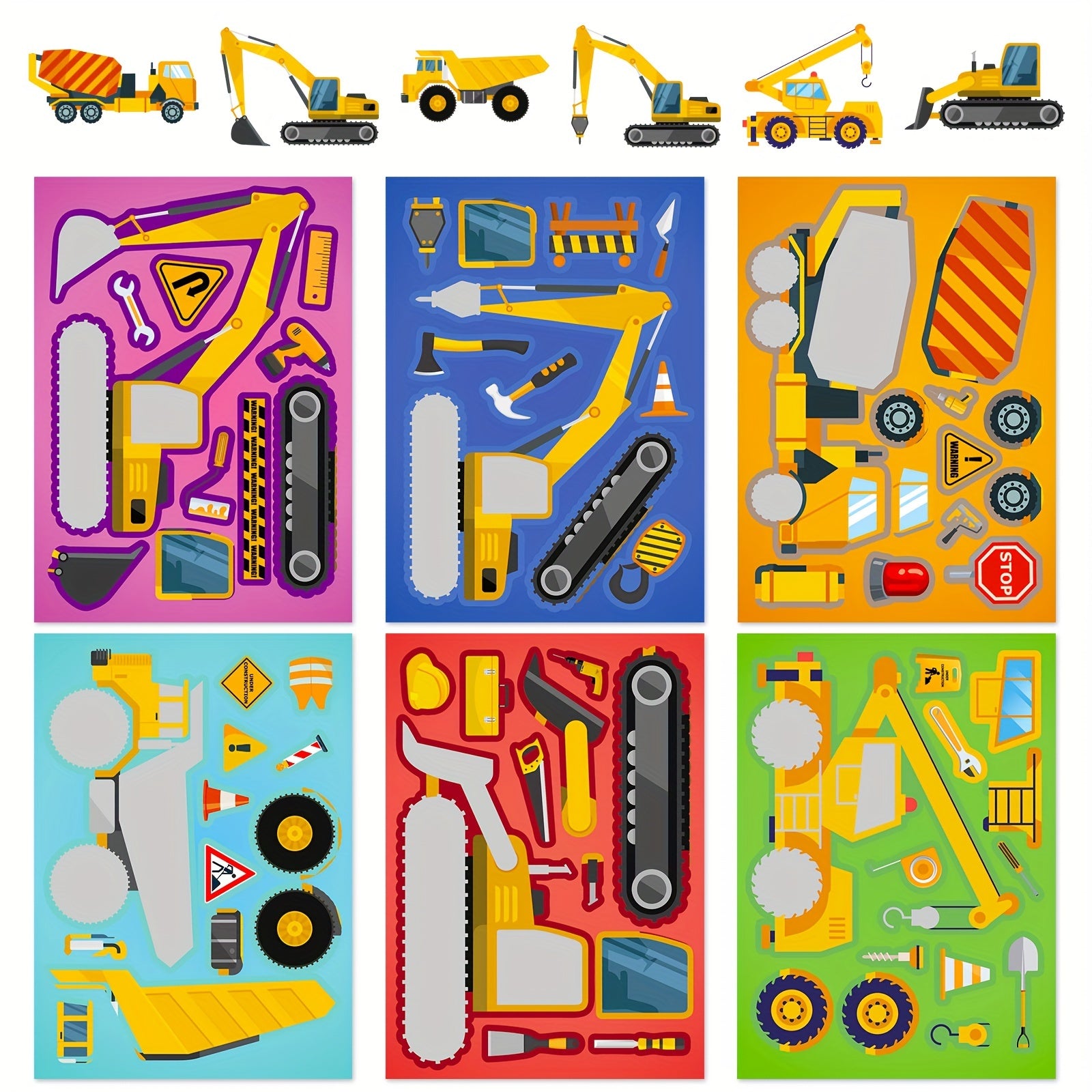 6 Engineering Vehicles Puzzle Sticker Games