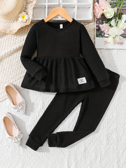 Girls 2pcs Ruffle Top & Elastic Waist Pants Set