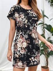 Floral Print Dress Short Sleeve Crew Neck Women's Clothing
