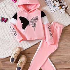 2pc Girl's Butterfly Print Hoodie & Pants Set