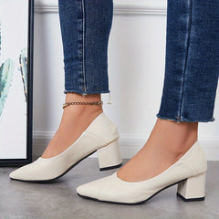 Women's Pointed Toe Office Pumps Soft Sole Slip On Mid Heels