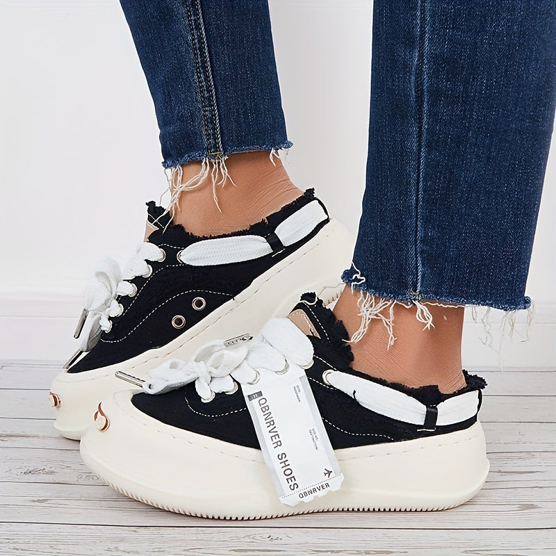 Women's Canvas Lace-Up Walking Shoes Outdoor Sneakers