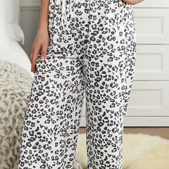 Leopard Print Drawstring Straight Leg Pants