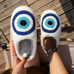 Evil Eye Plush Slippers Cozy & Warm Indoor Shoes