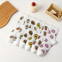 6 Pairs Cartoon Food Print Socks Funny Mid Tube Women's Stockings