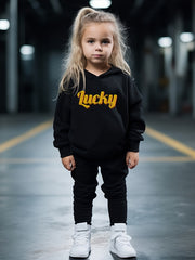 OERYUI Kids 2pc LUCKY Print Hooded Pullover Pants Set Sports Spring Fall