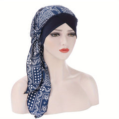 Vintage Floral Print Turban Cap Casual Head Wraps Elastic Headscarf Women