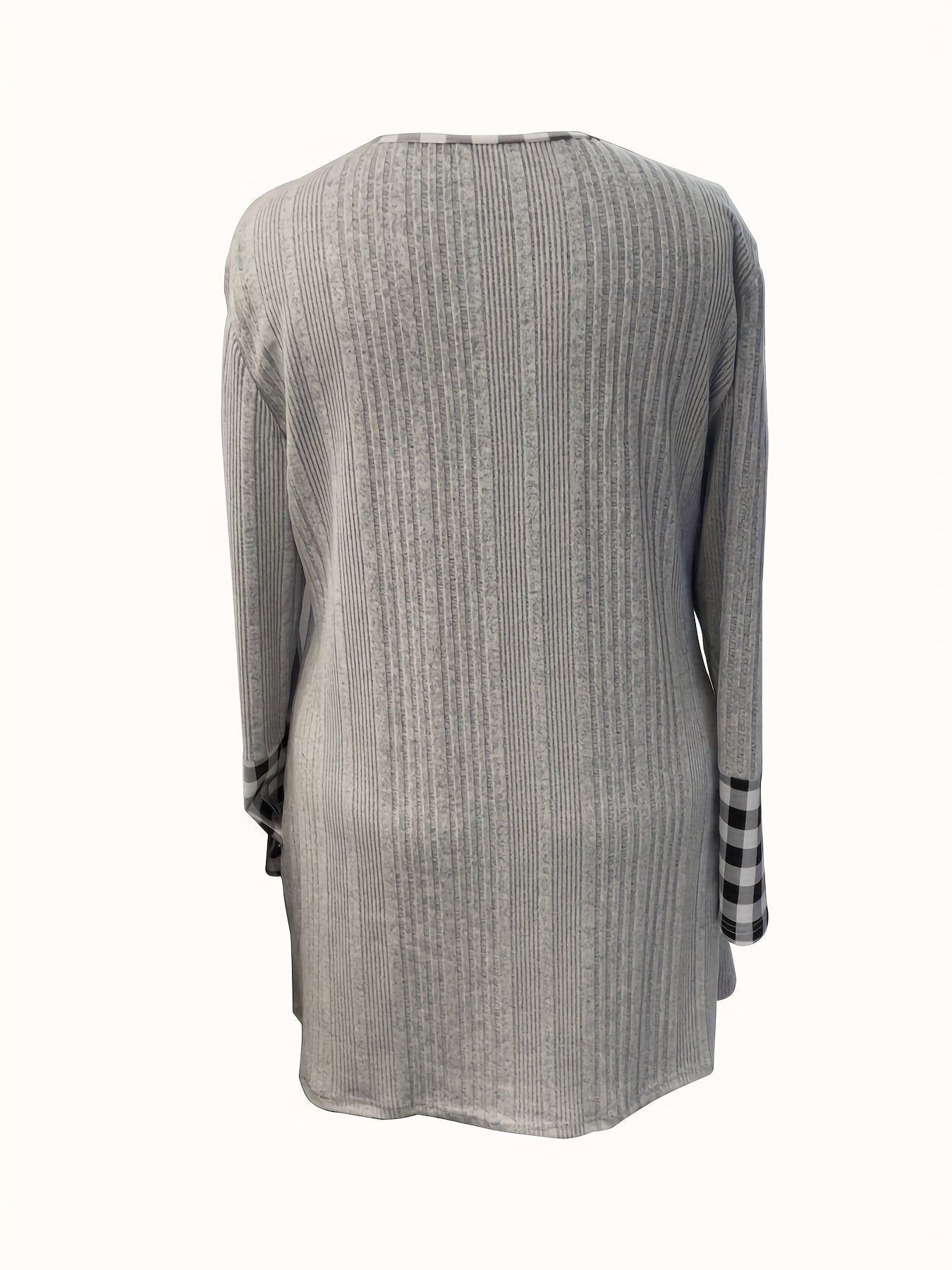 Colorblock Plaid Ribbed Long Sleeve Dress