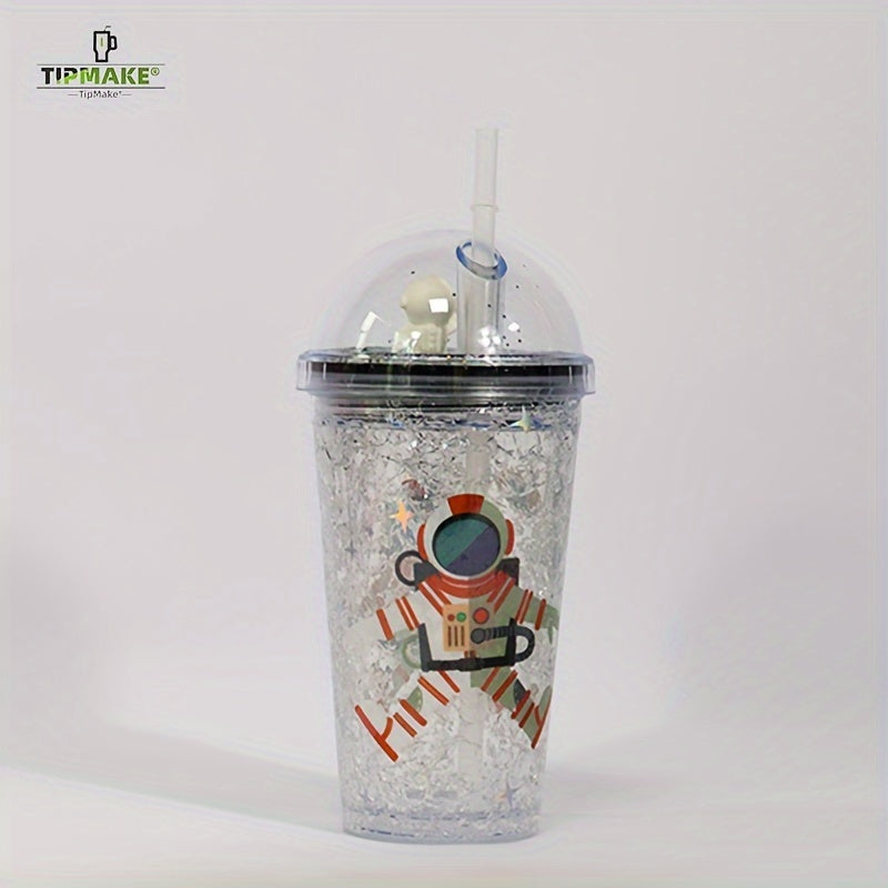 Astronaut Tumbler With Lid And Straw 480ml Double Layer Plastic Water Bottle