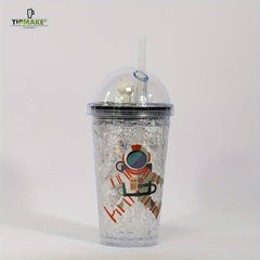 Astronaut Tumbler With Lid And Straw 480ml Double Layer Plastic Water Bottle