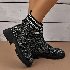 Women's Geometric Pattern Chunky Heel Ankle Boots