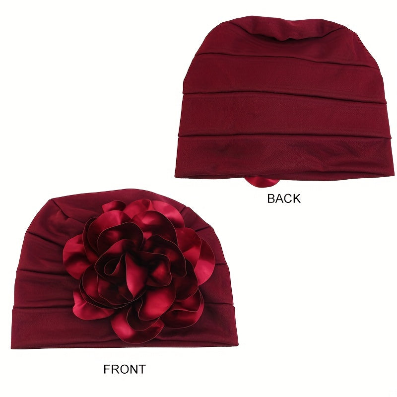 Big Flower Turban Cap Solid Head Wrap Elastic Bonnet Chemo Cap