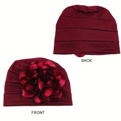 Big Flower Turban Cap Solid Head Wrap Elastic Bonnet Chemo Cap