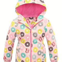 Girls' Cartoon Donuts Fleece Jackets Full Zip Hooded Tunic Windbreaker