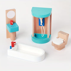 Wooden Dollhouse Family Room Toy Set for Kids