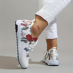 Floral Graphic Sock Sneakers Breathable Lace Up Running Shoes