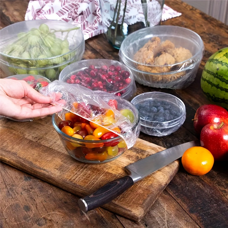 100Pcs Food Storage Covers Plastic Cling Wrap Kitchen Leftover