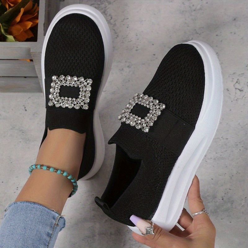 Women's Slip On Platform Shoes with Rhinestone Decor