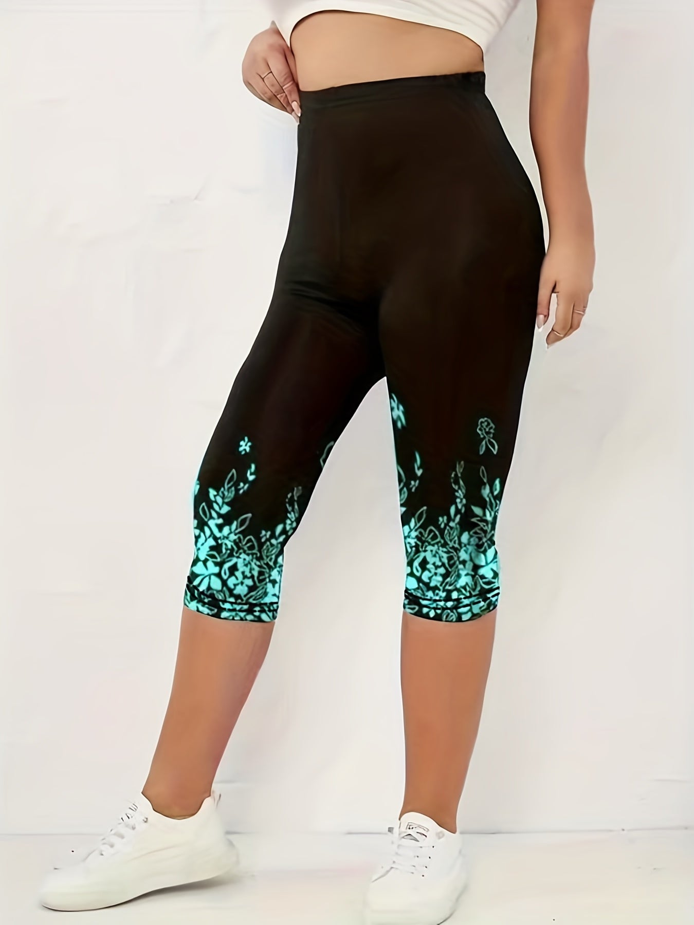 Floral Print Skinny Capris Leggings for Women