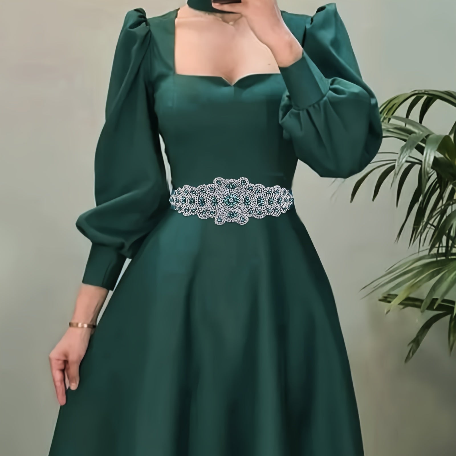 Green Rhinestone Bridal Sash Vintage Baroque Style Women's Dress Jewelry