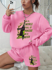 Women's Plus Graphic Print Sweatshirt & Shorts 2pcs Set Outfits