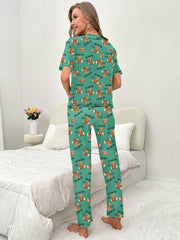Bear Print Pajama Set Short Sleeve Crew Neck Top & Pants