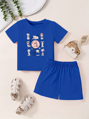 Toddler Short Sleeve T shirt & Shorts Set Cartoon Pattern Comfy Summer Outfit