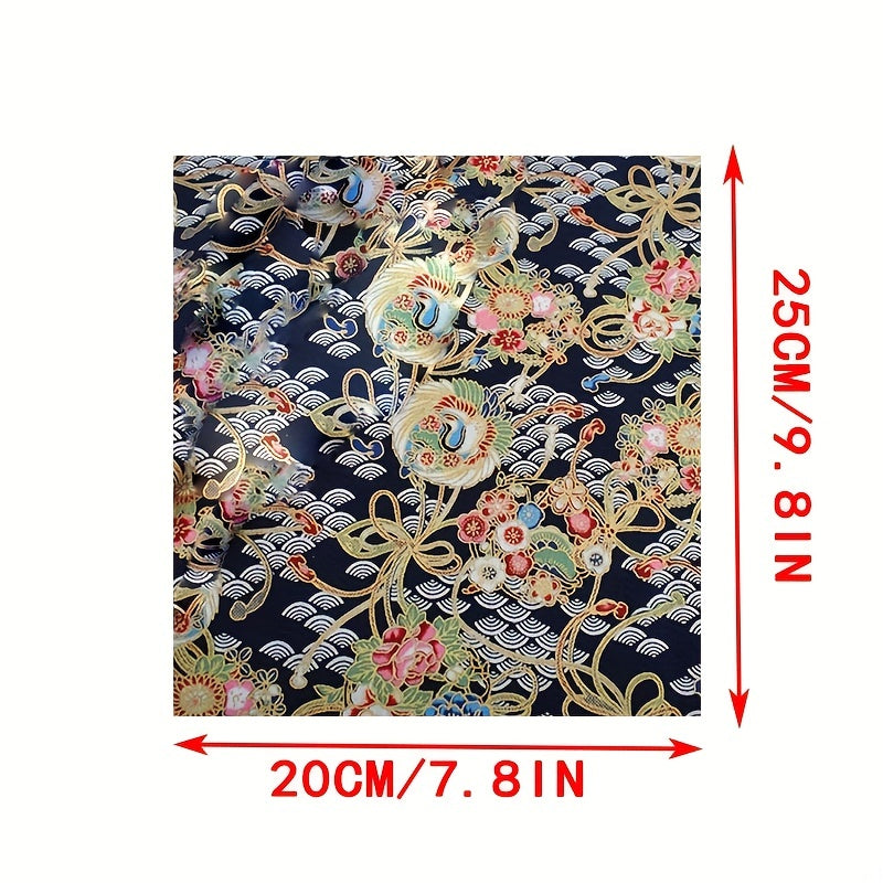 6pcs Gilded Crane Peacock Printed Fabric For DIY Crafting